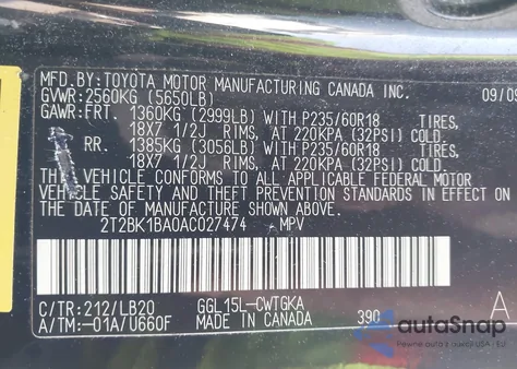 2010 Lexus Rx 350 z USA, uszkodzony, nr VIN 2T2BK1BA0AC027474